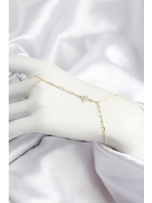 Pirinç Zirkon Taşlı Mavi Boncuklu Yonca Model Gold Renk Şahmeran EB-53-VICE/(1395) 1056