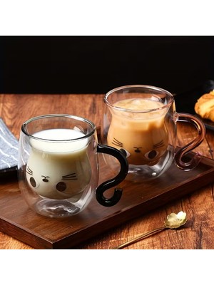 Kedi Figürlü Çift Cidarlı Cam Bardak  SARVONA-T678U54