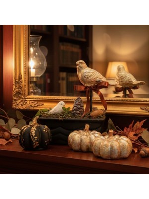 Uretti - Gülnur 8452 5533 El Yapımı Varak Kuşlu 4'lü Biblo Set