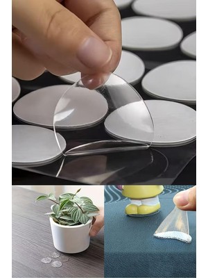 Sanal Trend 12 Adet 3 Cm Şeffaf Yuvarlak Çift Taraflı Bant