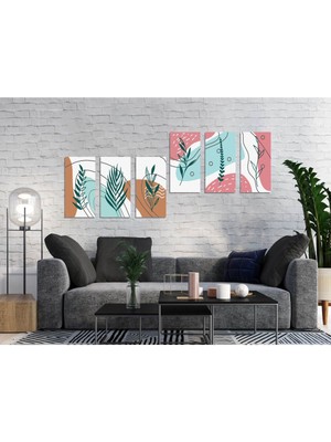 M&H Quality 6’lı Soyut Botanik Tablo Seti | Pastel Mint-Pudra-Kiremit Tonlar | Minimal Modern Duvar Dekoru