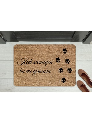 M&H Quality Kedi Sevmeyen Giremez” Yazılı Kedi Figürlü Kapı Önü Paspası – Kaymaz, Yıkanabilir