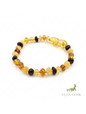 Uçan Geyik Kehribar Bebek Diş Çıkarma Bileziği - Doğal Taş, Bebek Dostu, Güvenli Tasarım