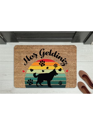 M&H Quality Hoş Geldiniz Yazılı Köpek Figürlü Kapı Önü Paspası – Dekoratif Kaymaz Taban