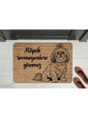 M&H Quality Köpek Sevmeyen Giremez” Yazılı Köpek Figürlü Kapı Önü Paspası – Kaymaz, Yıkanabilir