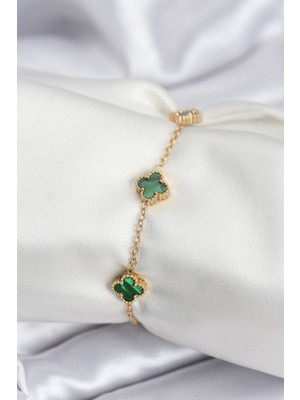 316L Çelik Gold Renk Yeşil Baby Boy Yonca Kadın Bileklik EB-53-VICE/(1395) 1286