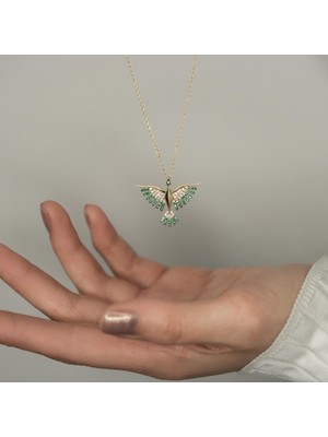 Kayra Mücevher Yeşil Taşlı Anka Kuşu Altın Kolyes AK89