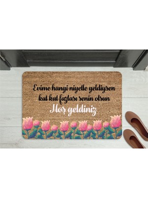 M&H Quality Anlamlı Mesajlı Hoş Geldiniz Kapı Önü Paspası – Çiçek Desenli, Kaymaz ve Yıkanabilir