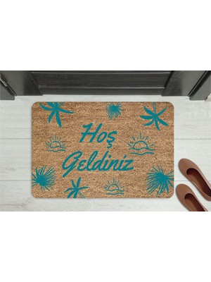 M&H Quality Hoşgeldiniz Ahşap Turuncu Çicek Dekoratif Çok Amaçlı Iç ve Dış Kapı Önü Paspası