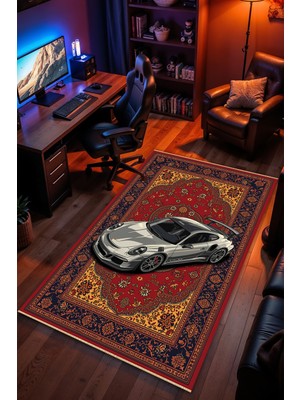 Charmbi Arabalı Halı Desenli Kaymaz Taban Makinede Yıkanabilir Gaming Oyuncu Gamer Genç Odası Halısı