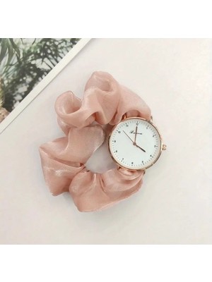BBS Kadın Şifon Scrunchie Kol Saati Gri Kumaş Elastik Moda Aksesuar