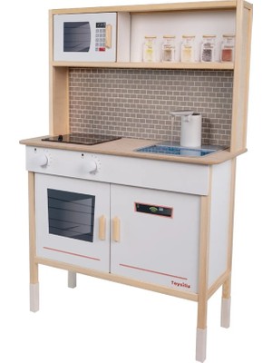 Toysilla Gerçek Su Akan Musluklu ve Işıklı Ocaklı Ahşap Oyuncak Mutfak Seti - Eğitici Montessori Mutfak