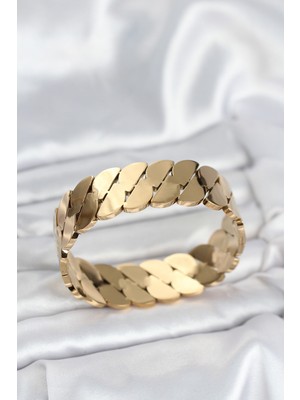 316L Çelik Gold Renk Ezme Zincir Model Kadın Kelepçe Bileklik EB-53-VICE/(1395) 1576