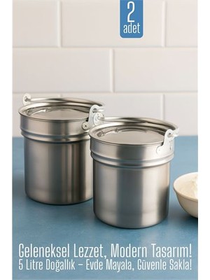 Pazarcan Hsnet 2 Li Yoğurt Bakracı – Paslanmaz Çelik 5 Litre | Kapaklı Hijyenik ve Dayanıklı