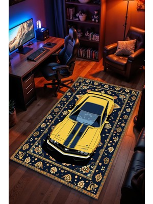 Charmbi Arabalı Halı Desenli Kaymaz Taban Makinede Yıkanabilir Gaming Oyuncu Gamer Genç Odası Halısı