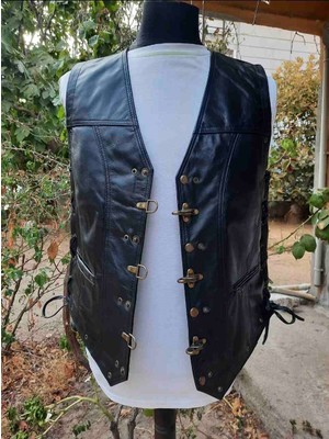 ArdaStilDeri Hakiki Deri Motorcu Kancalı Yelek