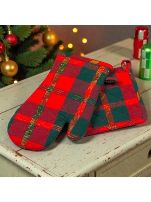 Gift Co Kırmızı Ekose Desenli Fırın Eldiveni Seti – 2 Parça, 35x40 cm, Pamuklu, Kadınlar Gününe Özel Hediyelik Mutfak Aksesuarı