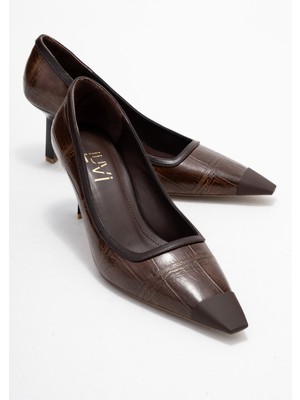 Luvi Rona Açık Kahverengi Baskı Mat Burunlu Kadın Topuklu Ayakkabı