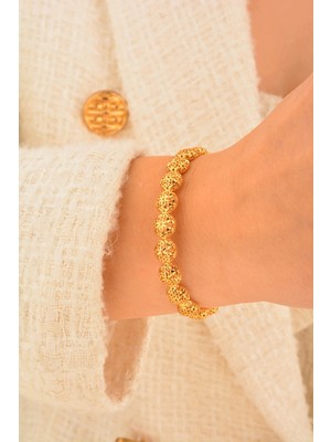 Cebeci 14 Ayar İşlemeli Kelepçe Altın Bilezik