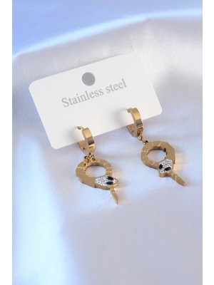 316L Çelik Gold Renk Yılan Model Zirkon Taşlı Kadın Küpe EB-53-VICE/(1395) 2113