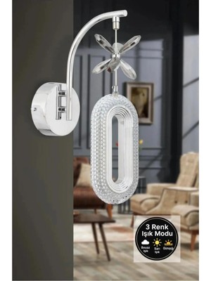 Bohem Aydınlatma Krom Kristal Elips 3 Renk LED Duvar Apliği Beyaz/sarı/günışığı