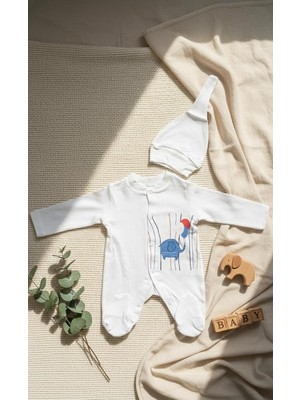 Unisex Bebek Fil Desen Şapkalı Tulum