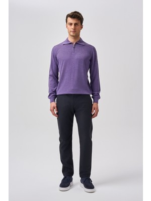 Bisse Bisse Studio Erkek Polo Yaka Fermuarlı Triko Lila BSTR25503_D44