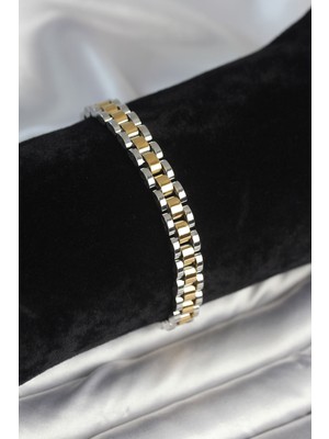 316L Çelik Gold ve Gümüş Renk 7 mm Kalınlık Erkek Bileklik EB-53-VICE/(1395) 1802