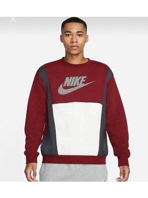 Nike Sportswear Hybrid Fleece Colorblock Bordo Erkek Sweatshirt DO7230-677