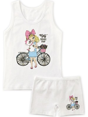 Öts Kız Çocuk Atlet Boxer Likralı Ekru Girl (%96 Pamuk - %4 Elastan)