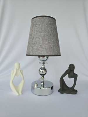 Abajur,pilli Masa Lambası, Pilli Gece Lambası ,kablosuz Abajur,büyük Gri Şapka-Pls.krst-Yuvarlaktop-