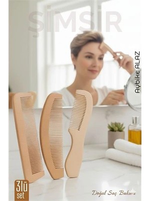 Mega Sepetim 3 Lü Doğal Şimşir Ahşap Tarak Seti– 16 Cm, Anti-Statik, Kepek Karşıtı ve El Yapımı