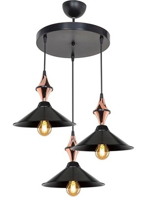 Duru Homelight Maya Karo Siyah/bakır Üçlü Avize