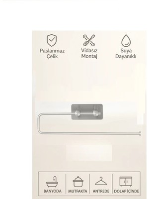 Paslanmaz Çelik Yapışkanlı Havlu Askılığı | Delmeden Montaj Neme Dayanıklı Havlu Peçete Askılığı