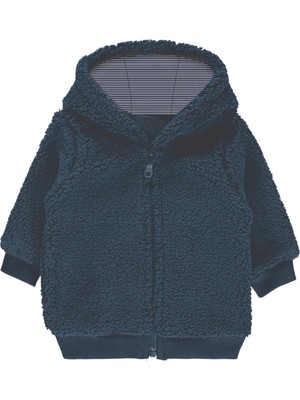 Dofi Unisex Bebek 1662 Fermuarlı Welsoft Kapüşonlu Sweatshirt – Lacivert & Beyaz