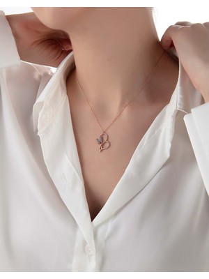 By More 925 Ayar Gümüş Kelebekli Kalp Kolye