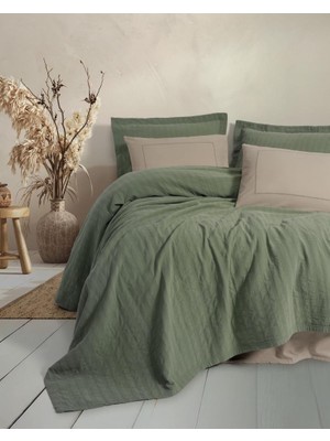 Pazarcan Çift Kişilik Yatak Örtülü Pike Takımı Natura Vilo Yeşil