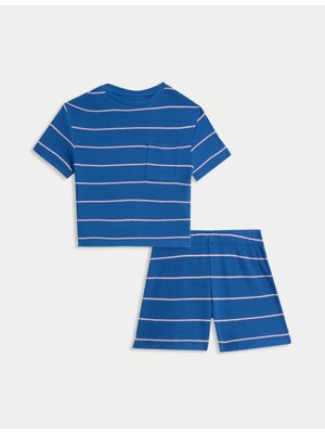 Marks & Spencer Pamuk Karışımlı Çizgili Waffle Pijama (1-16 Yaş)