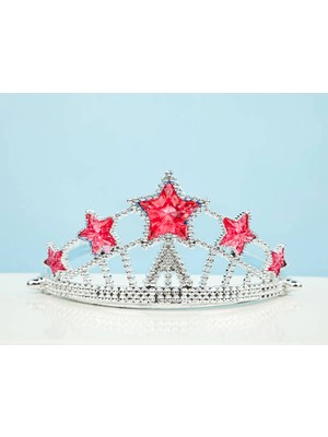Pazarcan Kırmızı Yıldız Taşlı Plastik Kraliçe Prenses Elsa Tacı Çocuk Boy