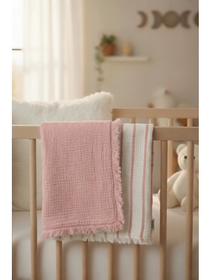 Veronica Line %100 Pamuk 8 Katlı Dolgulu Müslin Bebek Battaniyesi - 100X120 cm Çift Yönlü Puset ve Yatak Örtüsü