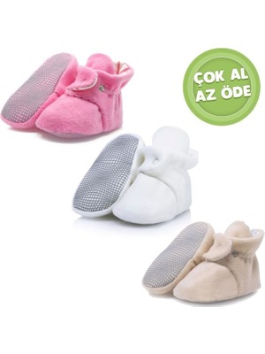 Ella Bonna Kaydırmaz Taban Bebek ve Çocuk Polar Panduf, Organik Pamuk Iç Astar Ev ve Kreş Patiği - 3'lü Paket