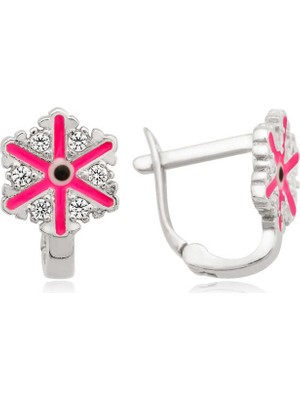 Erseyy Gümüş Pembe Kar Tanesi Çocuk Küpesi