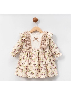 Butik Kız Bebek %100 Pamuklu Ekose Çiçekli Elbise