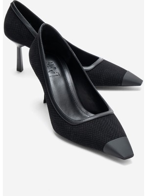 Luvi Rona Siyah Desenli Mat Burunlu Kadın Topuklu Ayakkabı