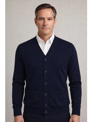 BURSPA Kışlık Cepli Düz Ince Yün Lacivert Baba Ceket