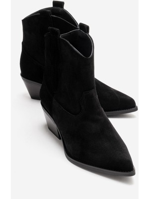 Luvi Elıa Siyah Süet Hakiki Deri Kadın Western Bot