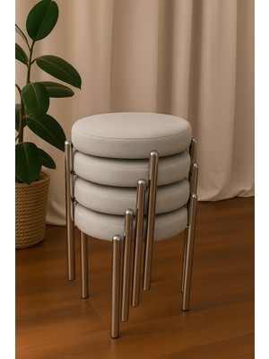 Berawond Bera Metal Silinebilir Tay Tüyü Kumaş Tabure (4 Adet-Montajlı Gönderim)