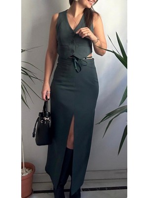 Lasorella Butik Kadın Yeşil Etek Yelek Takım