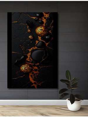 Teona Ahşap Altın Damlalı Soyut Dokulu Ahşap Ev,Antre,Salon,Ofis,Mutfak,Yatak Odası Tablo