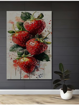 Teona Ahşap Canlı Sulu Boya Çilek Sanat Ahşap Ev,Antre,Salon,Ofis,Mutfak,Yatak Odası Tablo